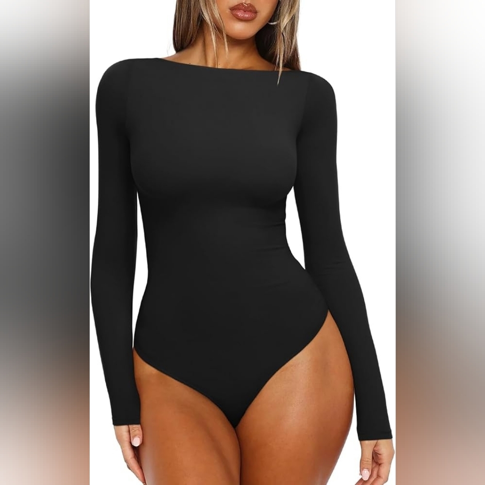 REORIA Women's Boat Neck Long Sleeve Body Basic Going Out Body Suits - Medium - Picture 2 of 5